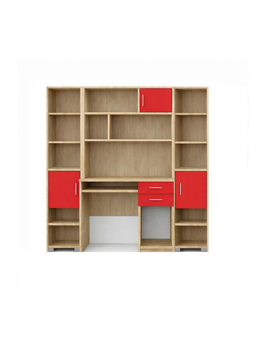 Birou pentru Copii cu Bibliotecă din Melamină Roșu 180x55x180cm