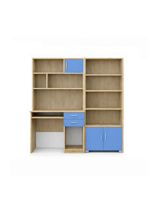 Birou pentru copii cu Bibliotecă din Melamină Albastru deschis 175x55x180cm