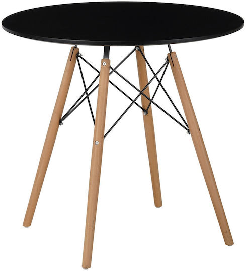 Veni Round Kitchen Wooden Black Table 80x80x75cm