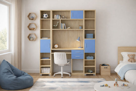 Floor Bookcase Wooden Light Blue 100x30x100cm