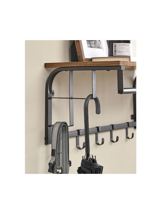 Vasagle Wall Hanger Metal 5 Hooks Brown 66x27x30cm