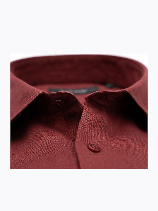 Long Sleeve Linen Shirt in Regular Fit Rust