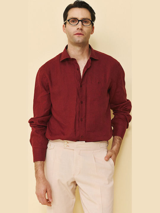 Long Sleeve Linen Shirt in Regular Fit Rust
