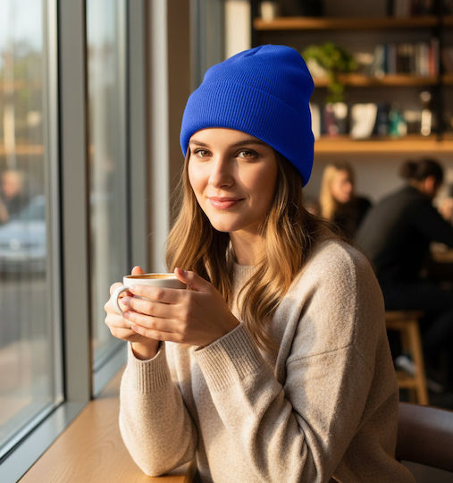 Beanie Unisex Σκούφος Πλεκτός σε Μπλε χρώμα