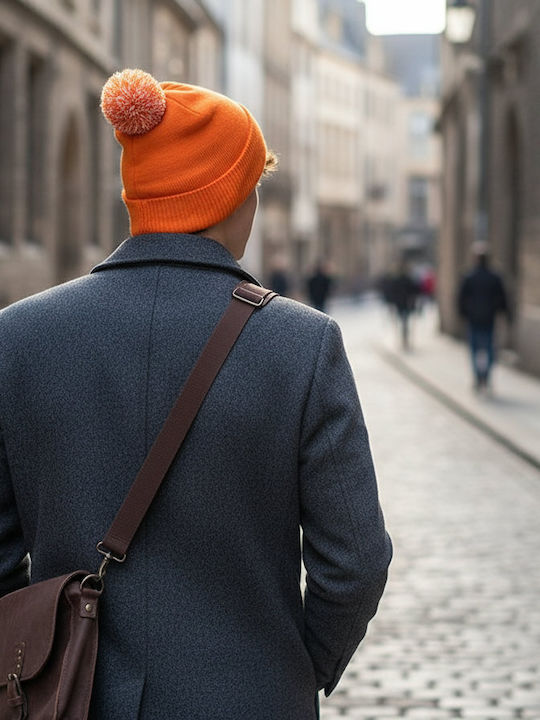 Snowstar B450 Pom Pom Beanie Unisex Σκούφος Πλεκτός σε Πορτοκαλί χρώμα