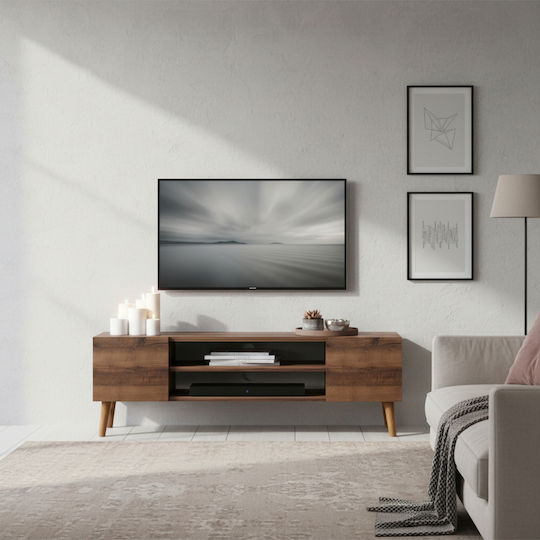 SteweHome TV-Ständer aus Metall & Braune Spanplatte M120xT30xH40cm