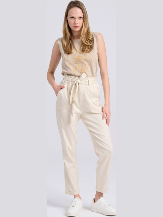 Funky Buddha Γυναικείο Παντελόνι Casual Fbl009-122-02-chalk Λευκό Γυναικεία Lyocell Collection Market Κανονική