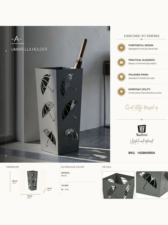 Mauro F Metallic Grey Umbrella Rack 19x19x48cm