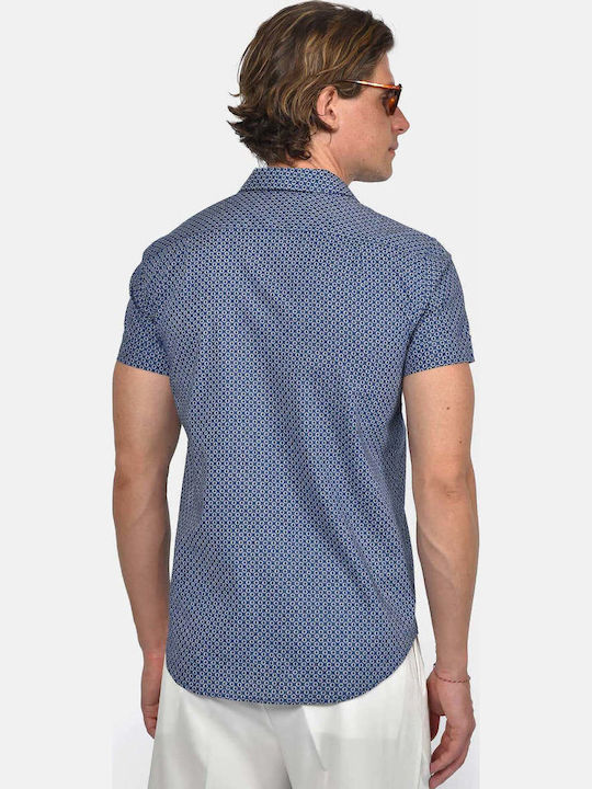 Short Sleeve Linen Shirt in Regular Fit Blue