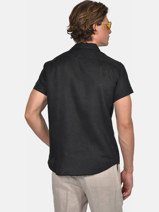 Short Sleeve Linen Shirt in Regular Fit Black
