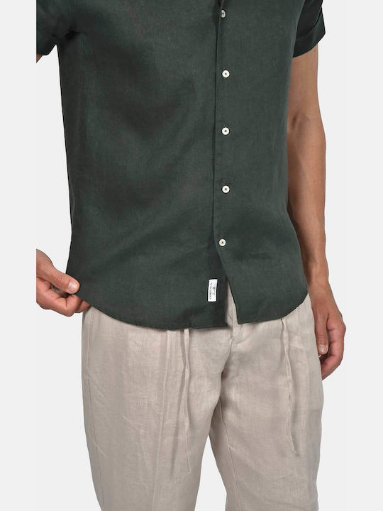 Short Sleeve Linen Shirt in Regular Fit Green