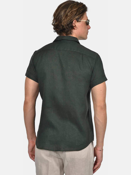 Short Sleeve Linen Shirt in Regular Fit Green