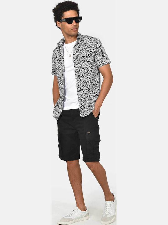 Short Sleeve Cotton Shirt in Regular Fit Floral Black