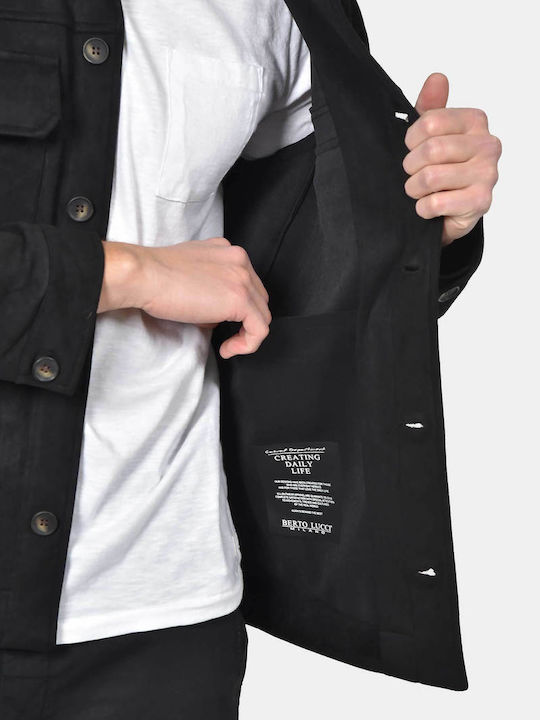 Long Sleeve Overshirt in Regular Fit Black