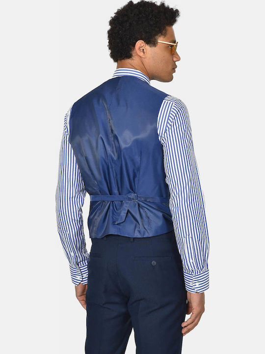 Costum Barbati Cu Vestă Cu Fit Slim Albastru Marin