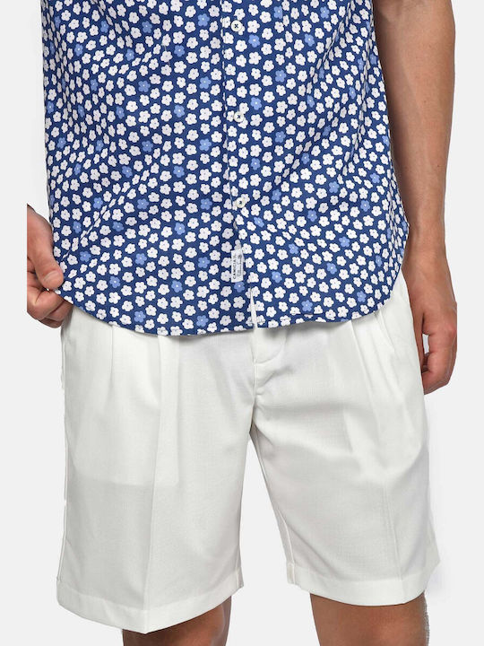 Short Sleeve Linen Shirt in Regular Fit Floral Blue
