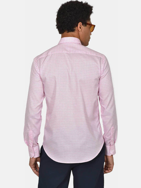 Long Sleeve Cotton Shirt in Regular Fit Checked Pink
