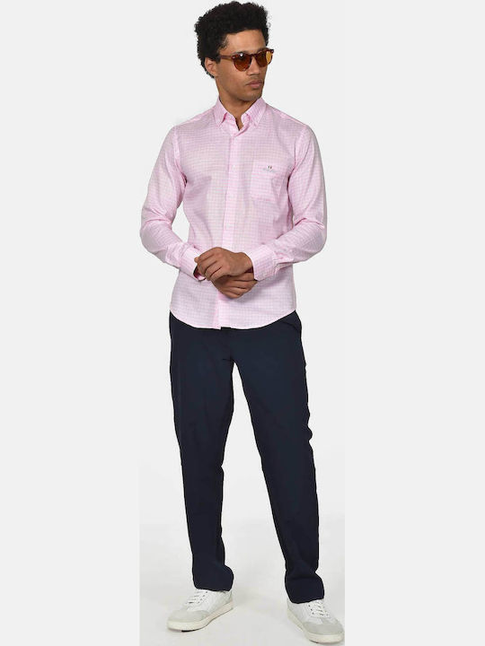 Long Sleeve Cotton Shirt in Regular Fit Checked Pink