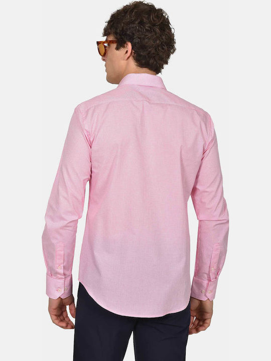 Long Sleeve Cotton Shirt in Regular Fit Checked Pink