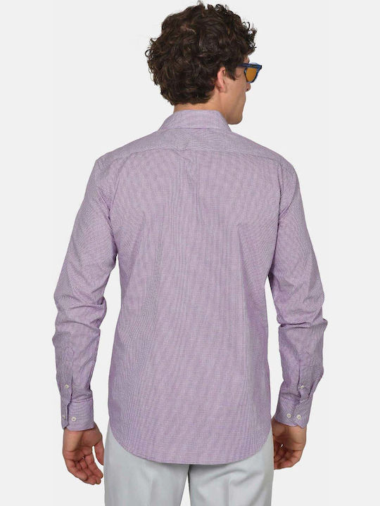 Long Sleeve Cotton Shirt in Regular Fit Checked Purple