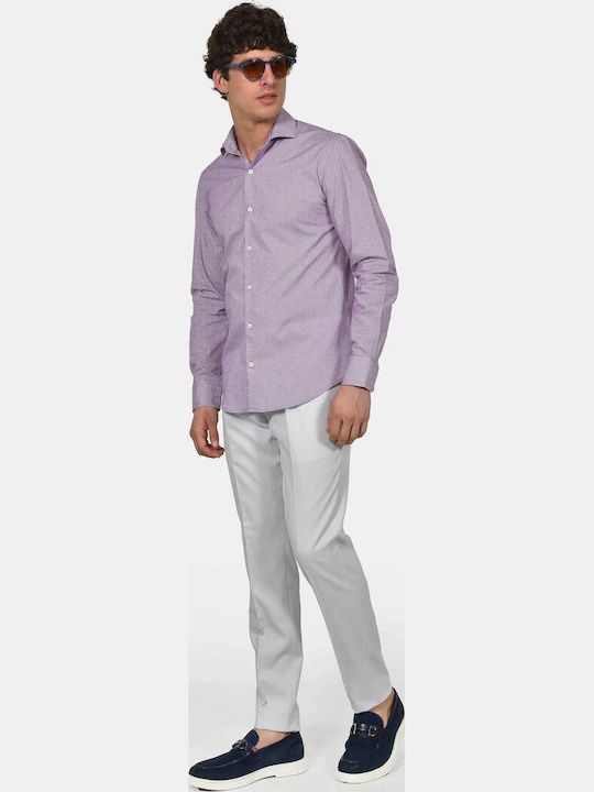 Long Sleeve Cotton Shirt in Regular Fit Checked Purple