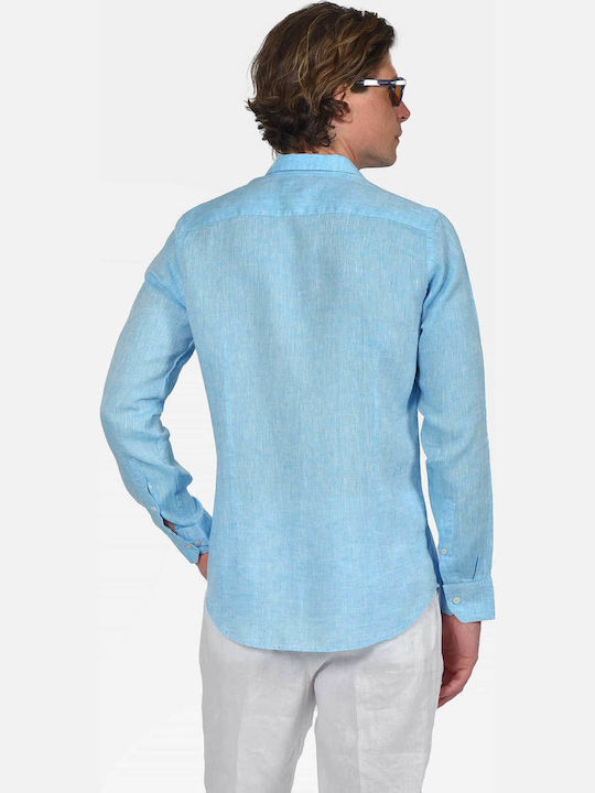 Long Sleeve Linen Shirt in Regular Fit Turquoise