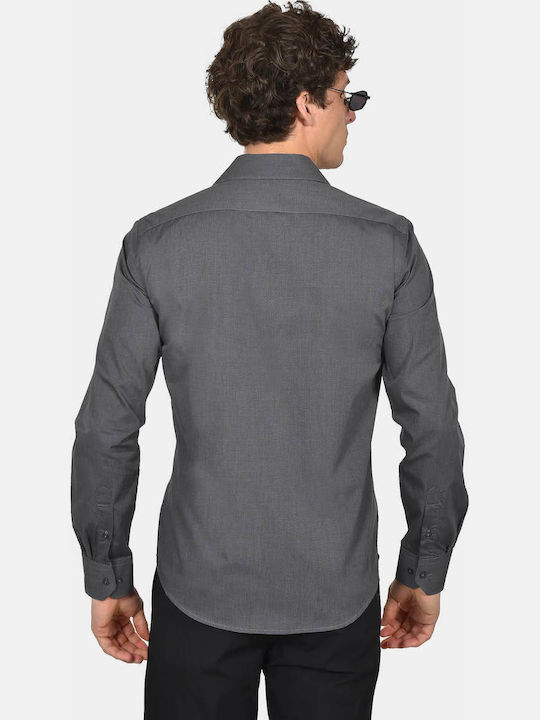 Long Sleeve Cotton Shirt in Regular Fit Anthracite