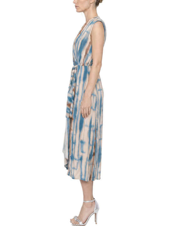 Summer Midi Wrap Dress Brown-Beige-Blue