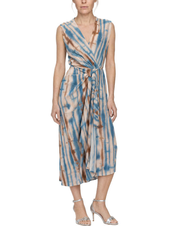 Summer Midi Wrap Dress Brown-Beige-Blue