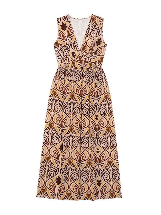 Summer Maxi Dress Brown-Yellow-Beige