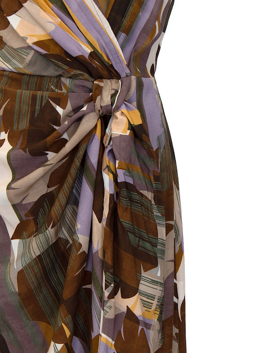 Summer Midi Wrap Dress Brown Purple Green