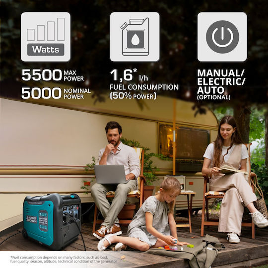 Könner & Söhnen Leise Generator Inverter Benzin/LPG Vier Jahre alt mit Rädern und Maximaler Leistung 6.88kVA