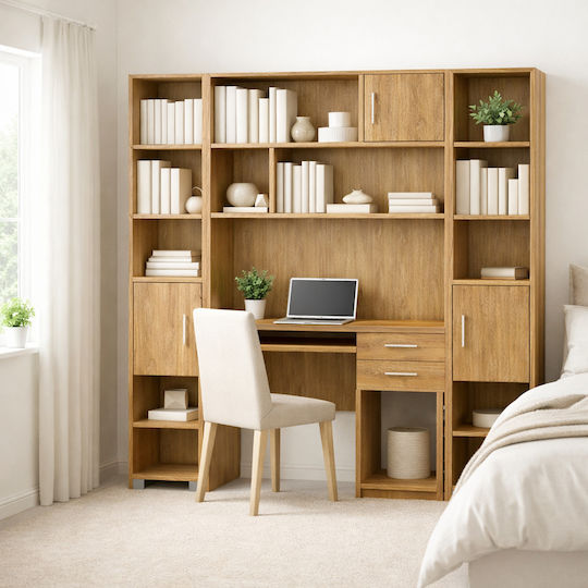 8-14 Kinder Schreibtisch mit Bibliothek aus Melamin Braune 100x55x180cm