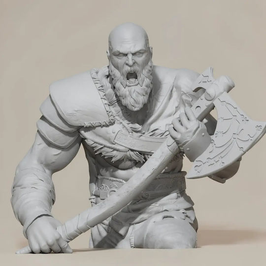 Unpainted 3D Figure Kratos On Fire Troll Head God War Painting DIY Gift Colors 15.2 Cm 1:12
