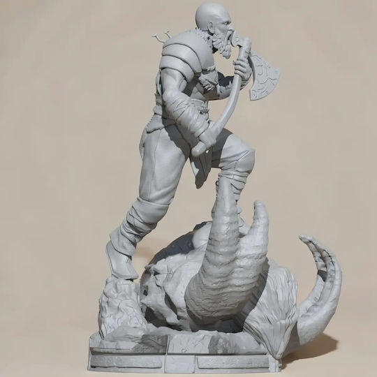 Sammlbare Figur 3d Kratos On Fire Troll Kopf Gott des Krieges Bemalt Diy Geschenk Farben 30 Cm 1:6