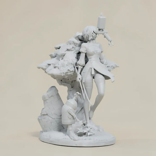 Unpainted 3D Figure 2B Stand On Tree Base Nier Automata Files Painting DIY Gift Colors 15.2 Cm 1:12