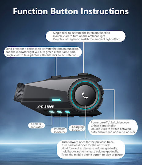 Single Motorcycle Helmet Intercom with Bluetooth & Camera