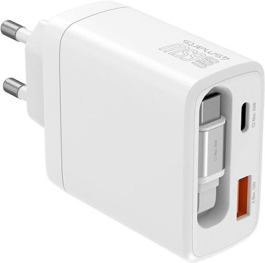 4Smarts Φορτιστής Χωρίς Καλώδιο GaN με Θύρα USB-A και Θύρα USB-C 65W Power Delivery / Quick Charge 3.0 / SuperCharge Λευκός (Pdplug Slim)