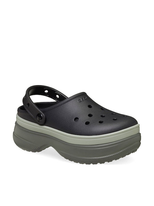 Crocs Classic Stacked Γυναικεία Σαμπό Μαύρα