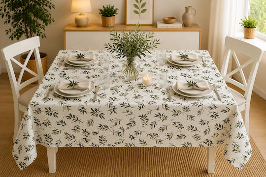 NufJoy Fleckabweisendes Tischtuch Set Loom Olive 140x180cm