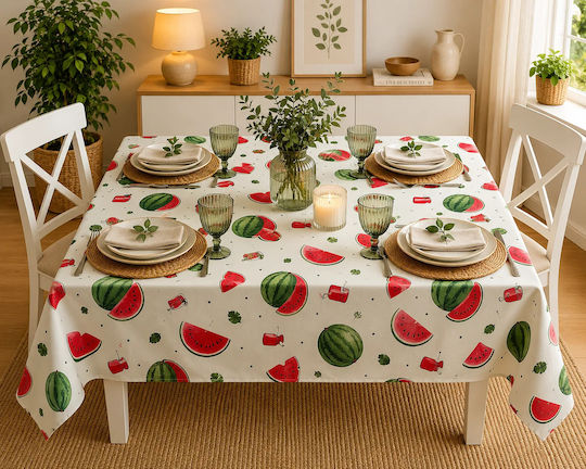NufJoy Fleckabweisendes Tischtuch Set Wassermelone 140x180cm