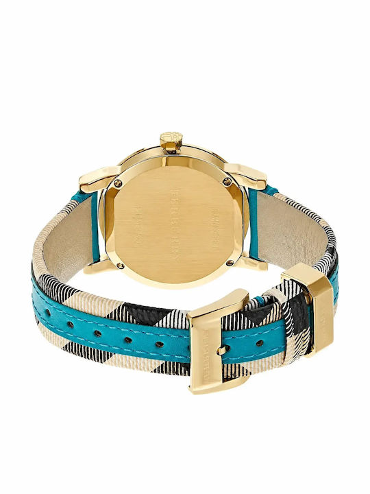 Burberry Burberry Дамски часовник 34mm Кварцов с Синя Кожена Каишка