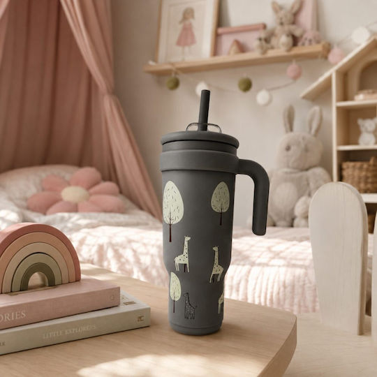abo Always Look Up - Like A Giraffe Kids Water Bottle Thermos Stainless Steel with Straw 1180ml