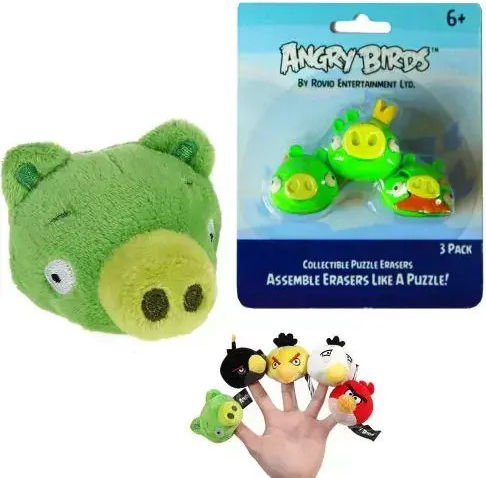Constructor din cauciuc verde pentru degete din pluș Angry Birds 90704+888015
