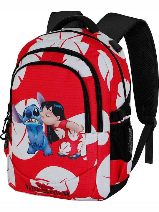Σχολικό Σετ Τσάντα Πλάτης Lilo and Stitch Kiss Red + Κασετίνα Τριπλή
