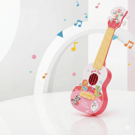 Chitară Pentru Copii 4 Corzi Ukulele Design Animal 40 Cm Roz