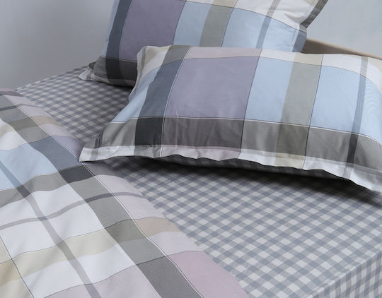 Silk Fashion Bed Sheet Set With 2 Pillowcases Super-Double With Rubber Hugger 160x200+35cm Grid 3 Pieces