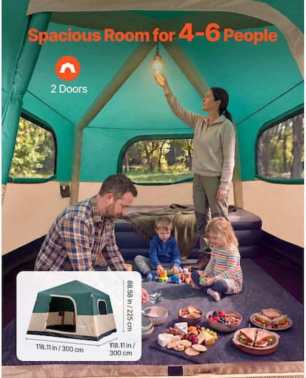 Vevor Camping Tent Inflatable Storage Green 3 Seasons For 6 People 300x300x225cm