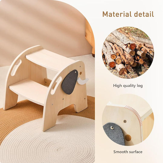 Turn de învățare Montessori din lemn pentru copii Scaun înalt de baie cu 2 trepte antiderapant design elefant BebeLogic
