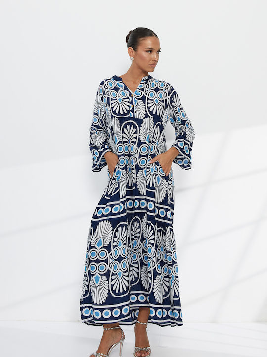 Summer Shirt Dress with Ruffles Geometric Print